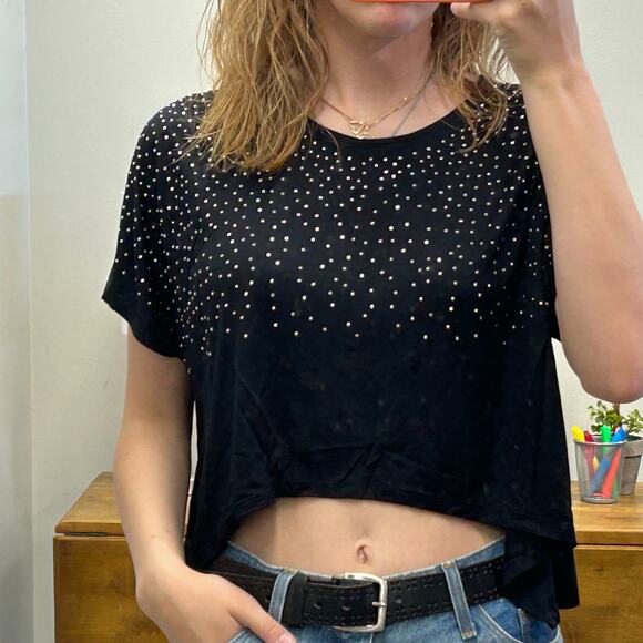 Y2K Black Studded Oversized Crop Top, Size Small/Medium - Picture 1 of 6